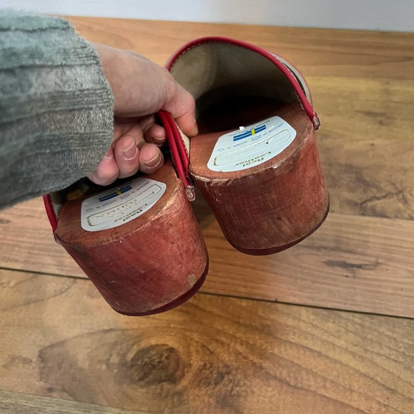 Moheda Toffeln Women's Real Leather Slip On Floral Wooden Clogs Sz 41 Multicolor - Picture 8 of 10